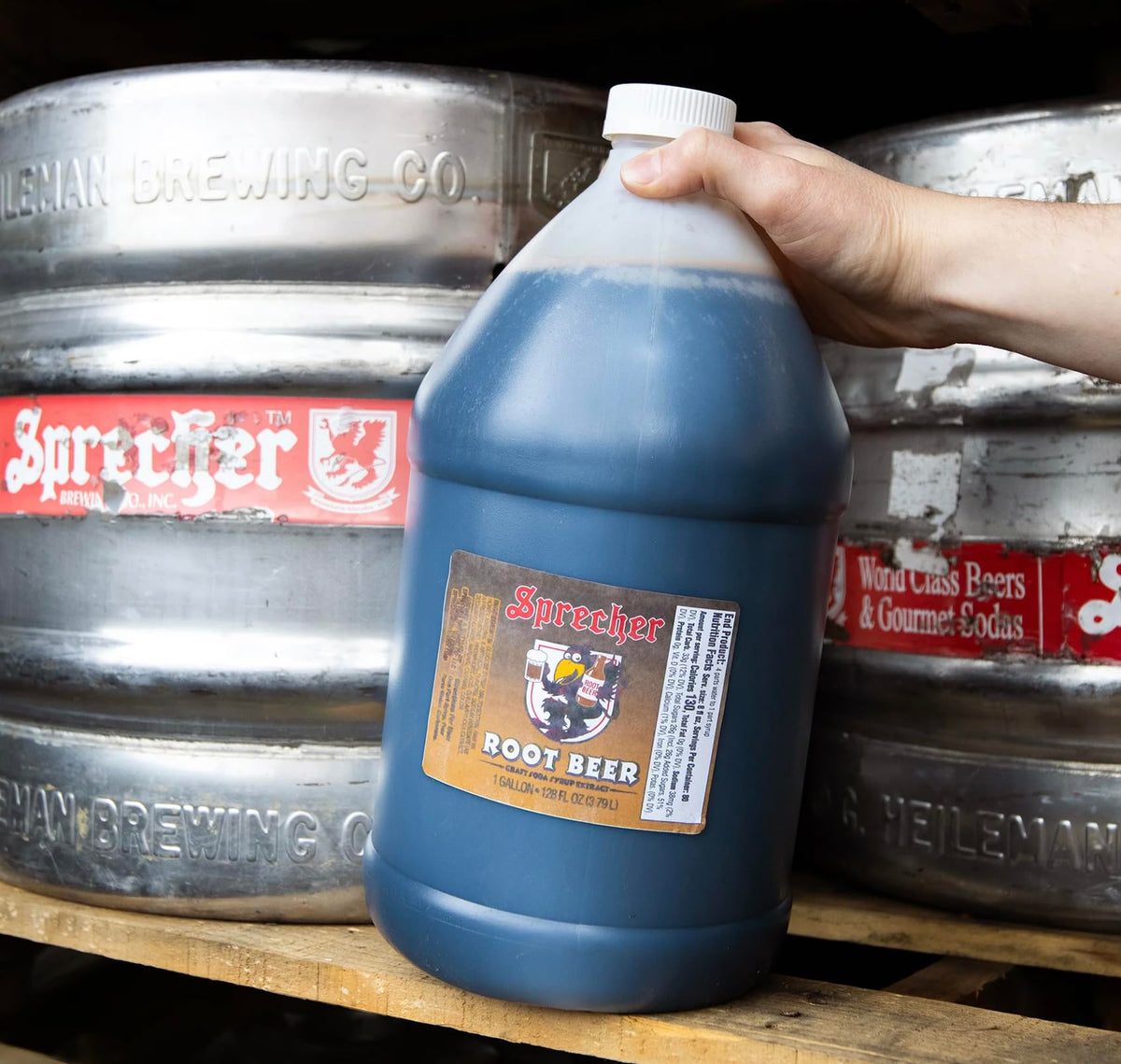Foamy Sprecher Root Beer pour into a frosted mug for serving.