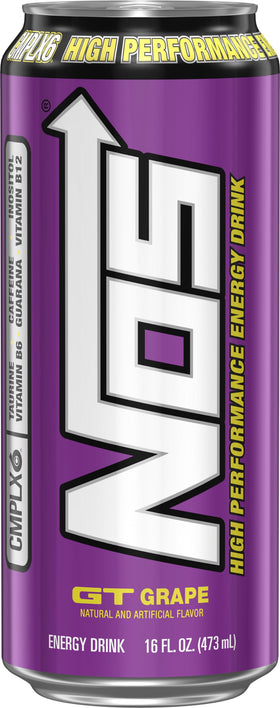 NOS GT Grape bottle side view emphasizing electrolytes for daily endurance