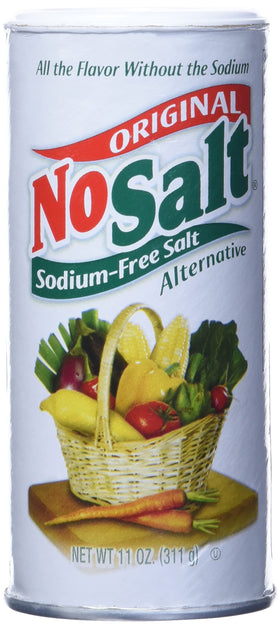 NoSalt original sodium-free salt bottle pours for quick seasoning
