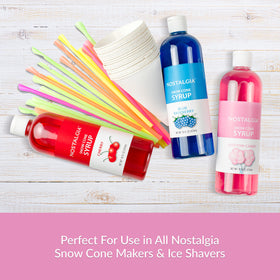 Nostalgia Snow Cone Maker Kit compatible with Nostalgia machines for easy setup.