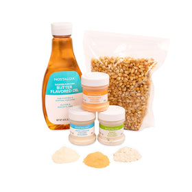 Nostalgia Theater Popcorn Kit white cheddar seasoning delivers bold cheese notes.
