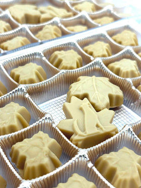 Nova Maple Candy box open inside view shows 16-24 maple treats.