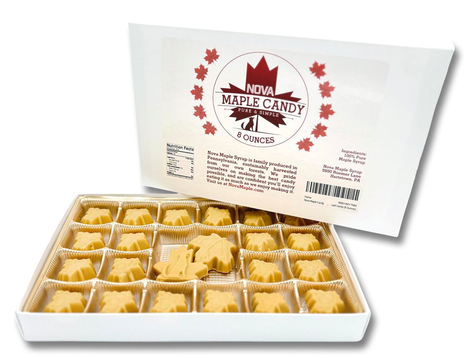 Nova Maple Candy package front displays gift-ready maple sweetness for gifting.