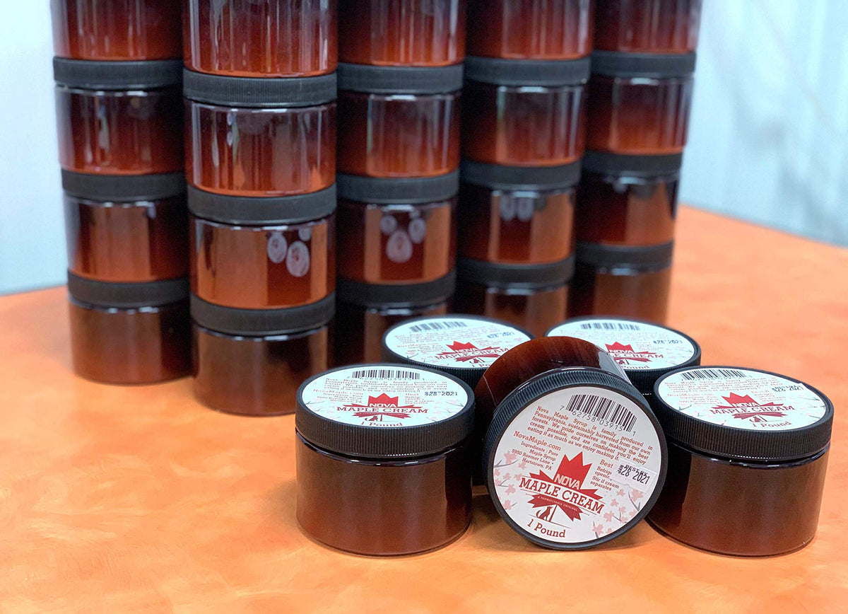 Nova Maple Cream 1lb package offers convenient, premium maple spread for kitchens.