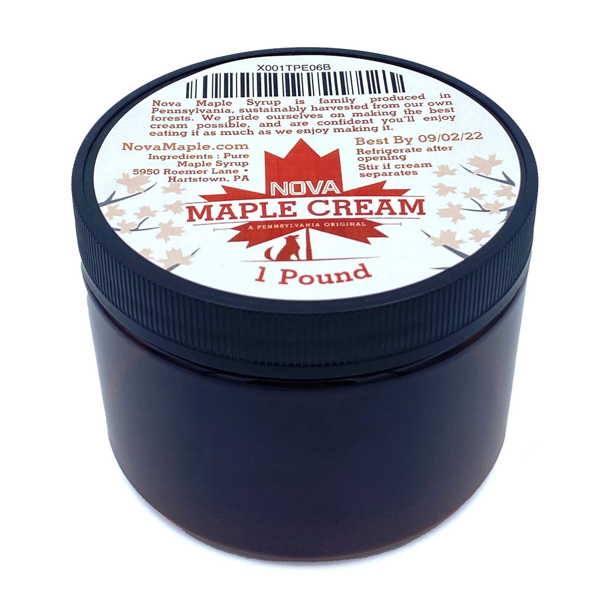 Nova Maple Cream jar front view highlighting smooth texture and premium maple flavor.