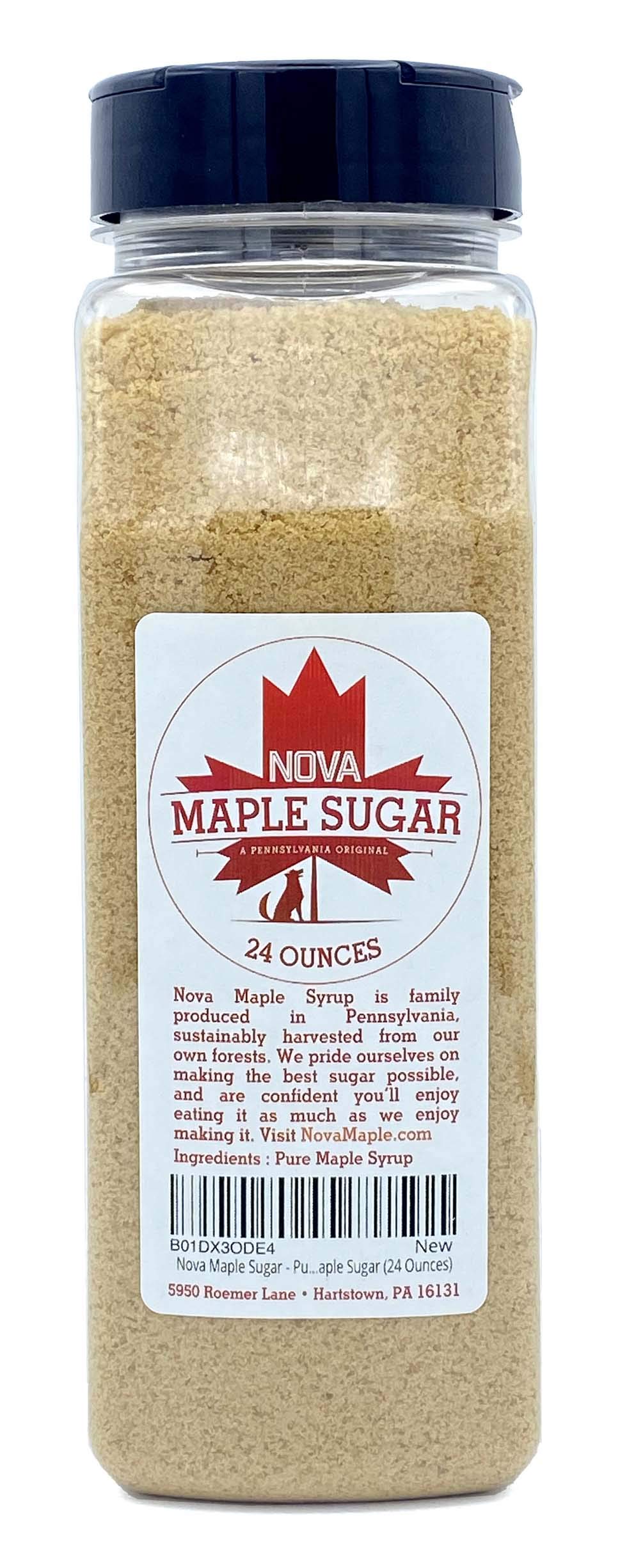 Nova Maple Sugar pure Grade-A bag on the counter for versatile baking.