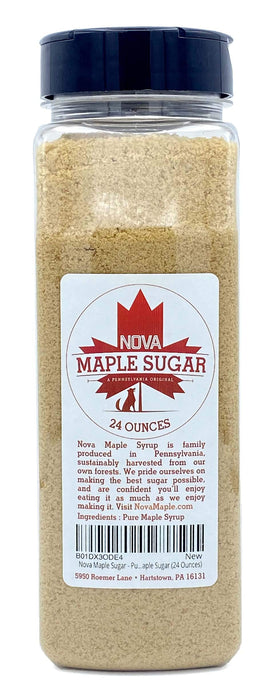 Nova Maple Sugar pure Grade-A bag on the counter for versatile baking.