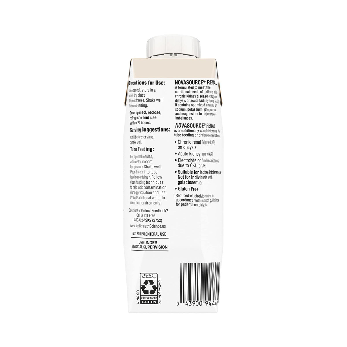 NovaSource Renal cafe mocha bottle emphasizes gluten-free and lactose-free formulation.