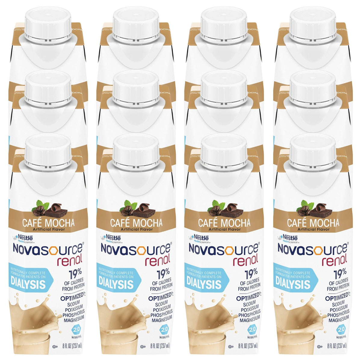 NovaSource Renal cafe mocha lactose-free icon indicates dairy-friendly option for sensitive diets.
