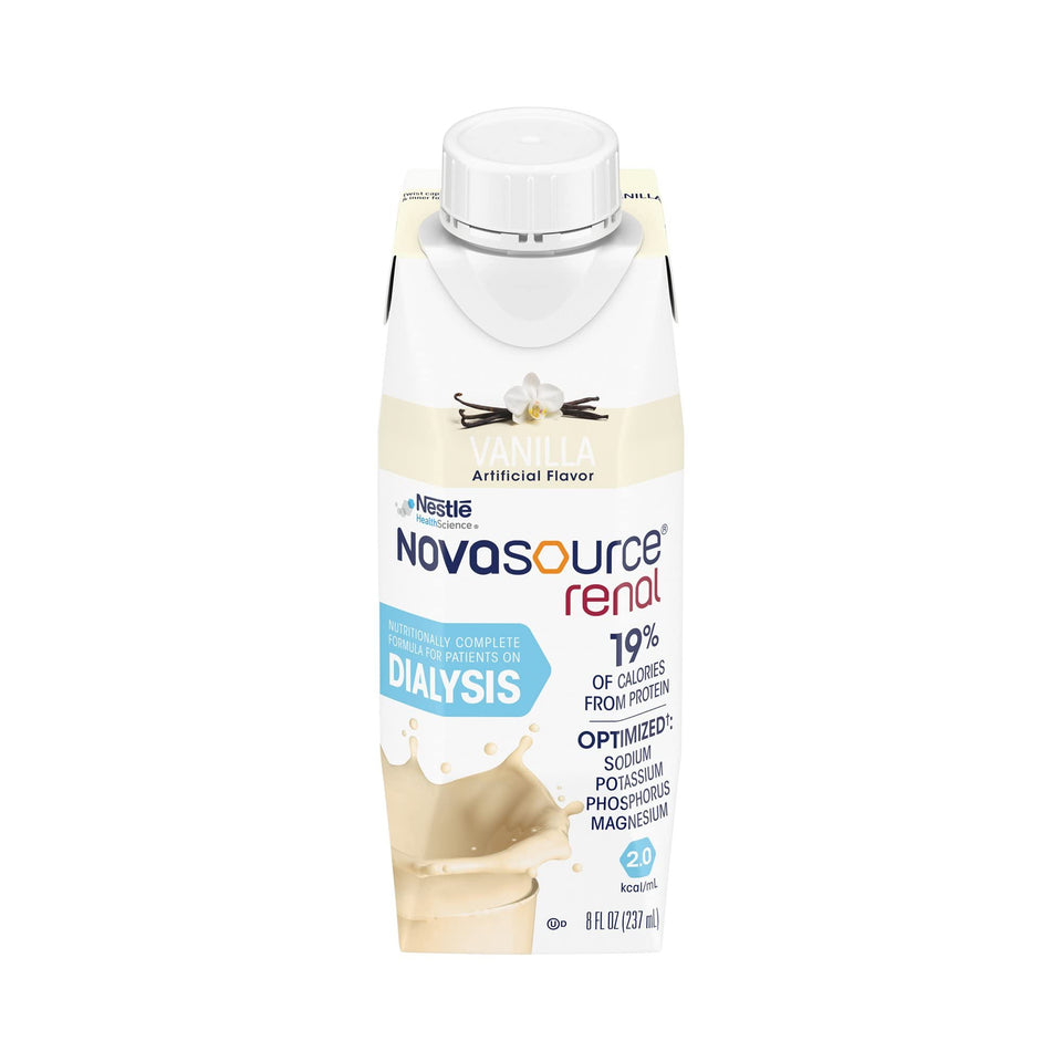 NovaSource Renal Vanilla 8oz carton front view for convenient daily nutrition.