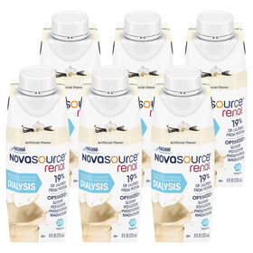 Novasource Renal vanilla carton on kitchen counter for convenient hydration.