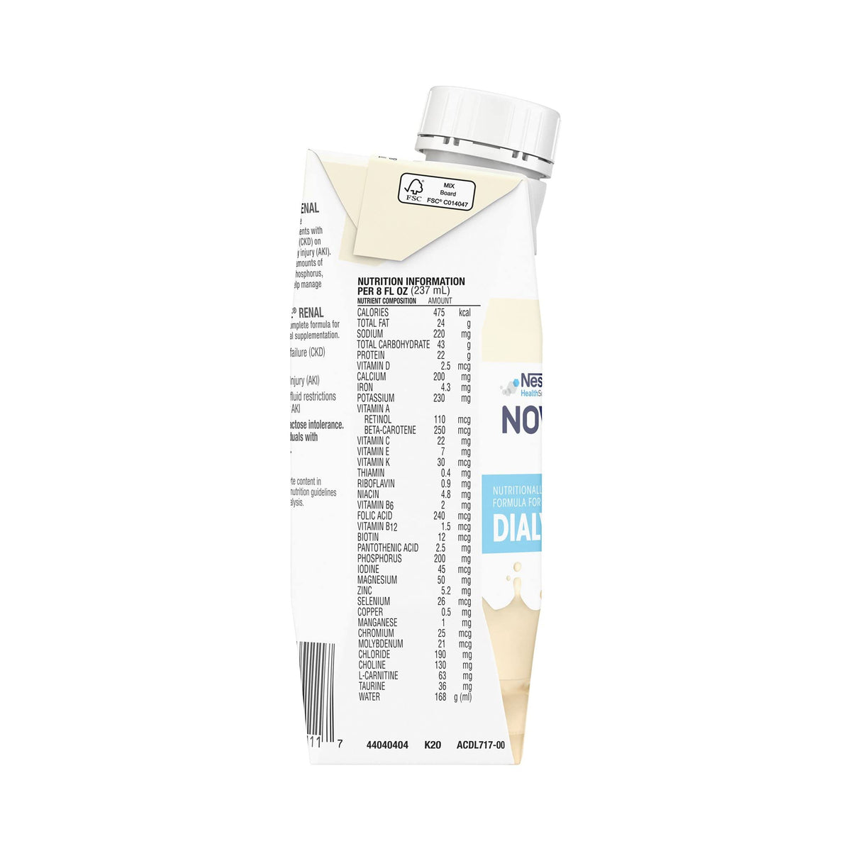 NovaSource Renal Vanilla glass with straw illustrating ready-to-drink convenience.