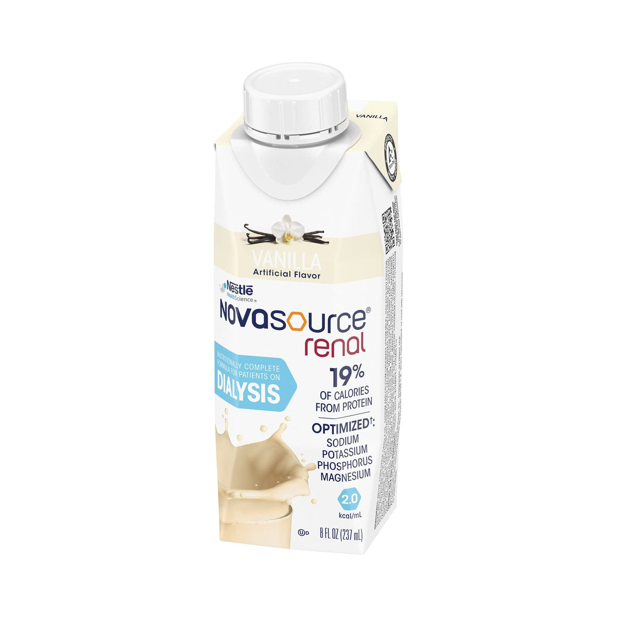 NovaSource Renal Vanilla packaging notes gluten-free and lactose-free claims.