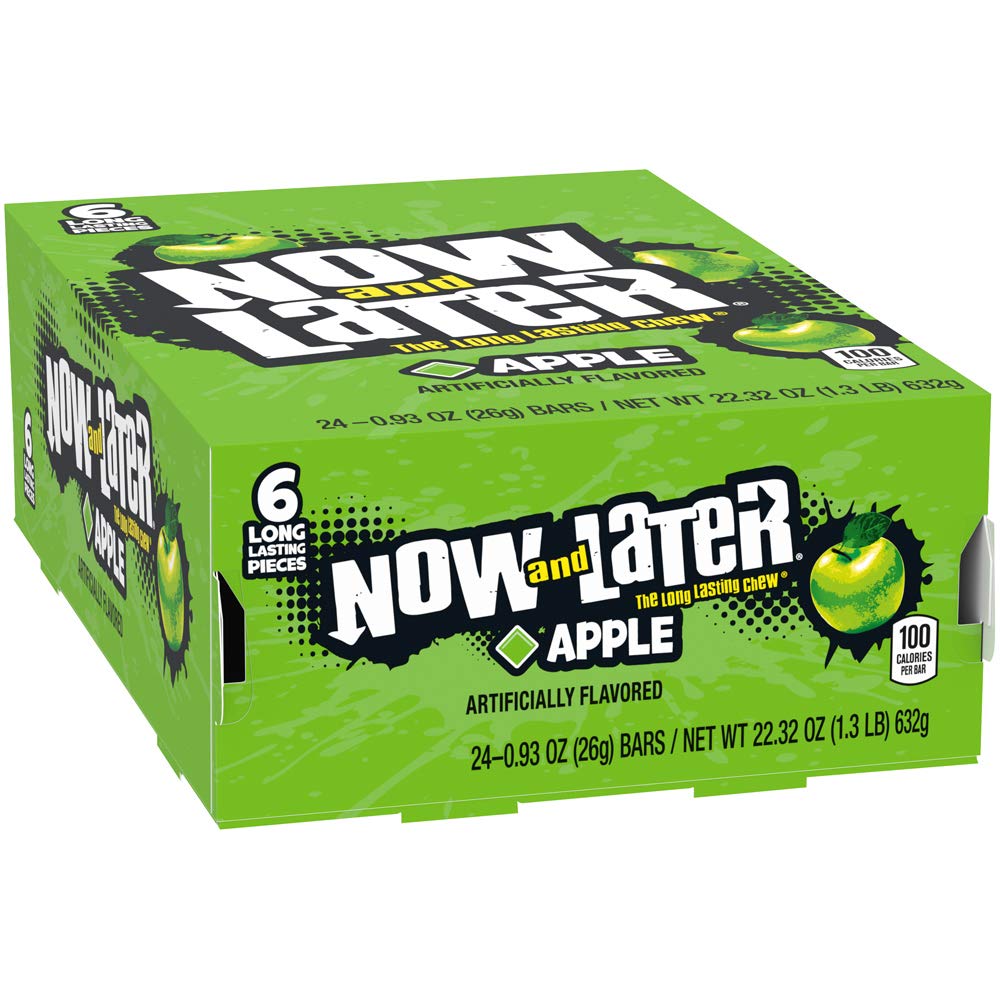 Now and Later apple taffy chews in a 24-pack, a long-lasting snack option
