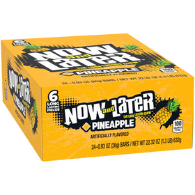 Now & Later Original Pineapple 24-pack on shelf, long-lasting fruity flavor.