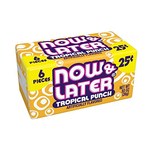 Now & Later original taﬀy pack 24 showcases, long-lasting flavor for on-the-go snacking.