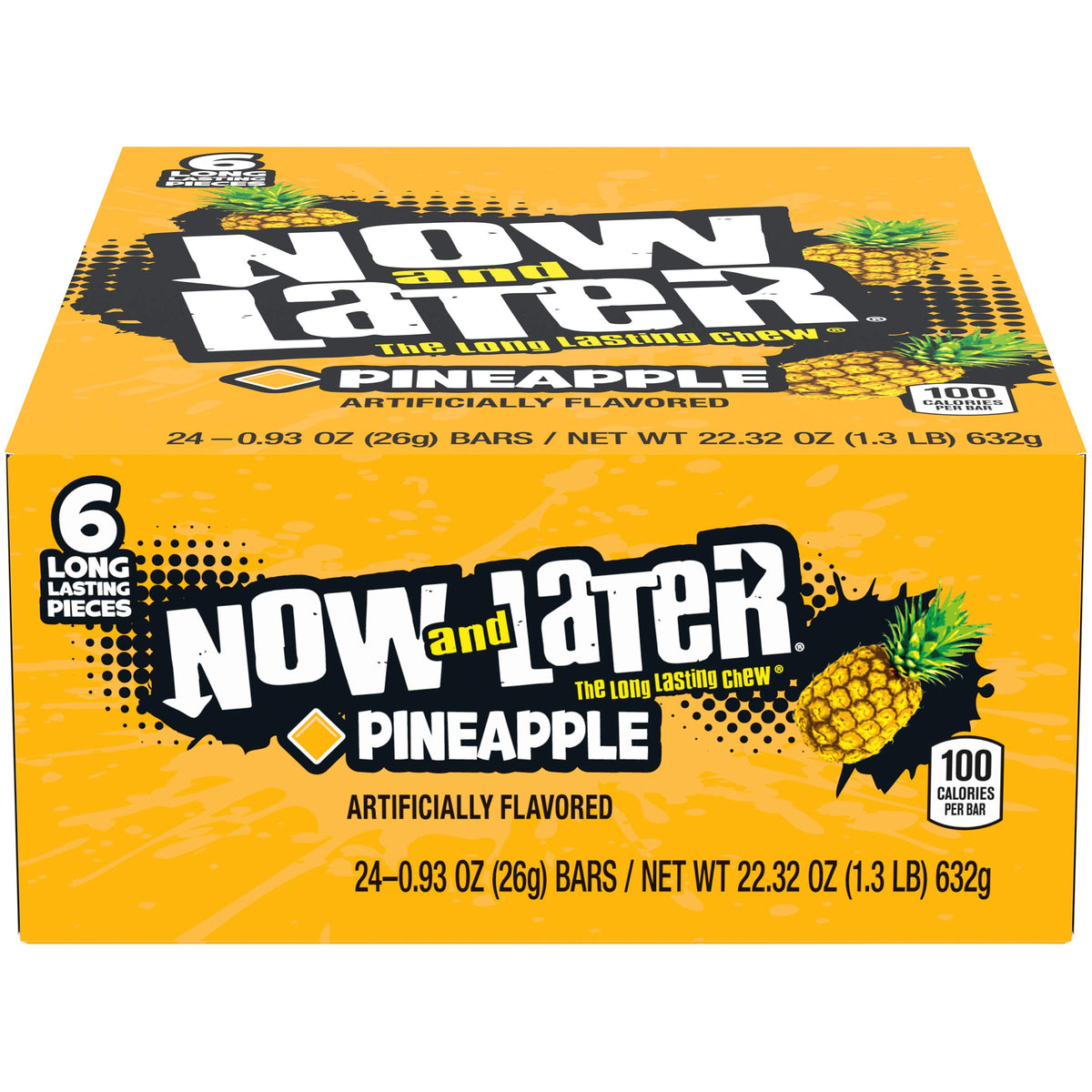 Now & Later Pineapple Taffy closeup, vibrant color and chewy texture.