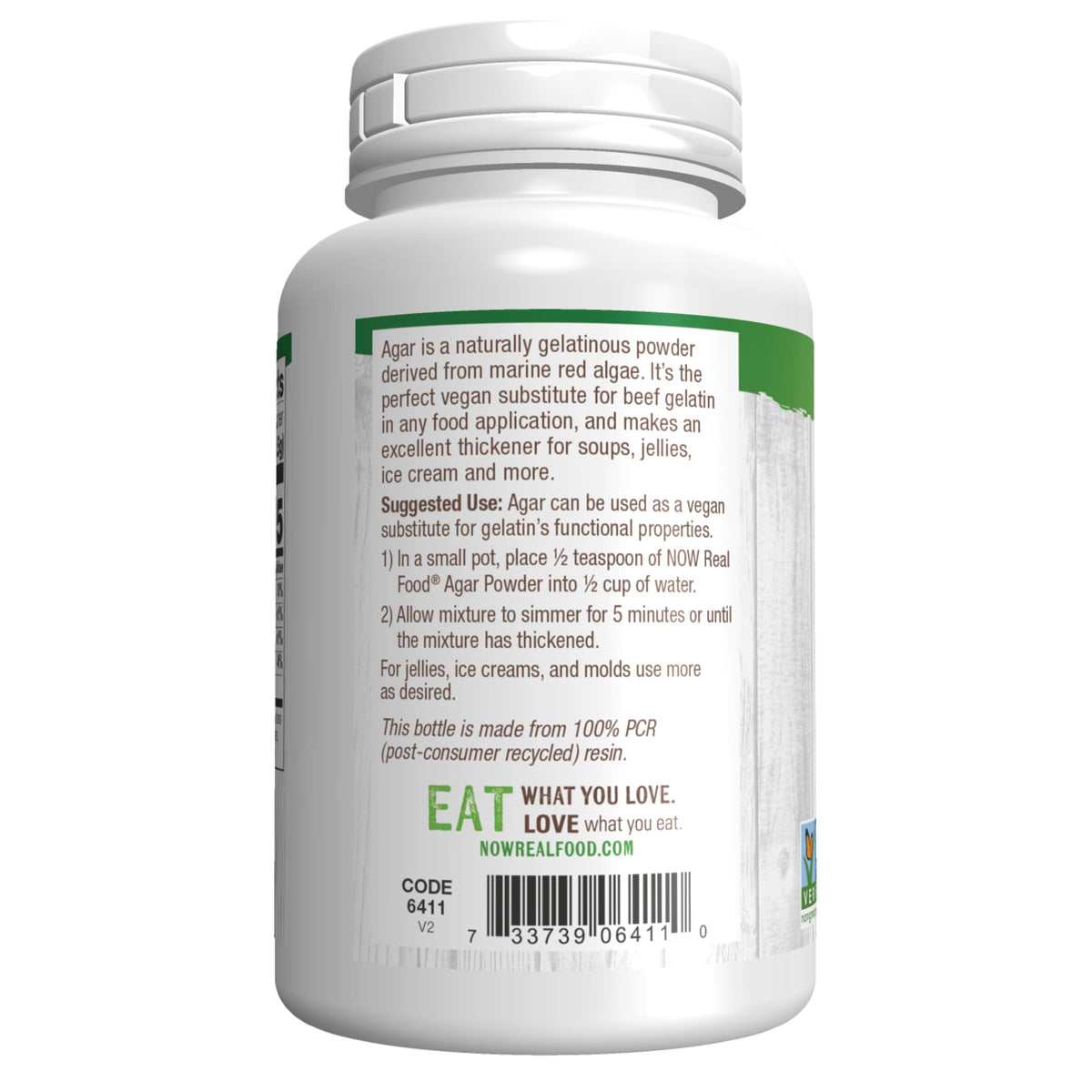 NOW Foods Agar Pure Powder measured for thickening ice cream and jellies in recipes.