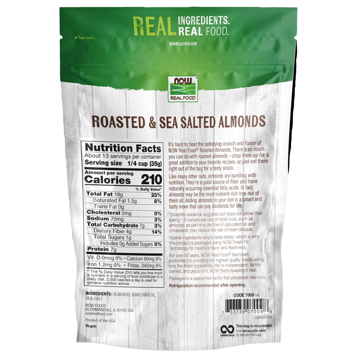 NOW Foods almonds from USA-grown harvest with a clear USA-grown label.