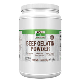 NOW Foods Beef Gelatin Powder bottle front, natural thickener for kitchen use