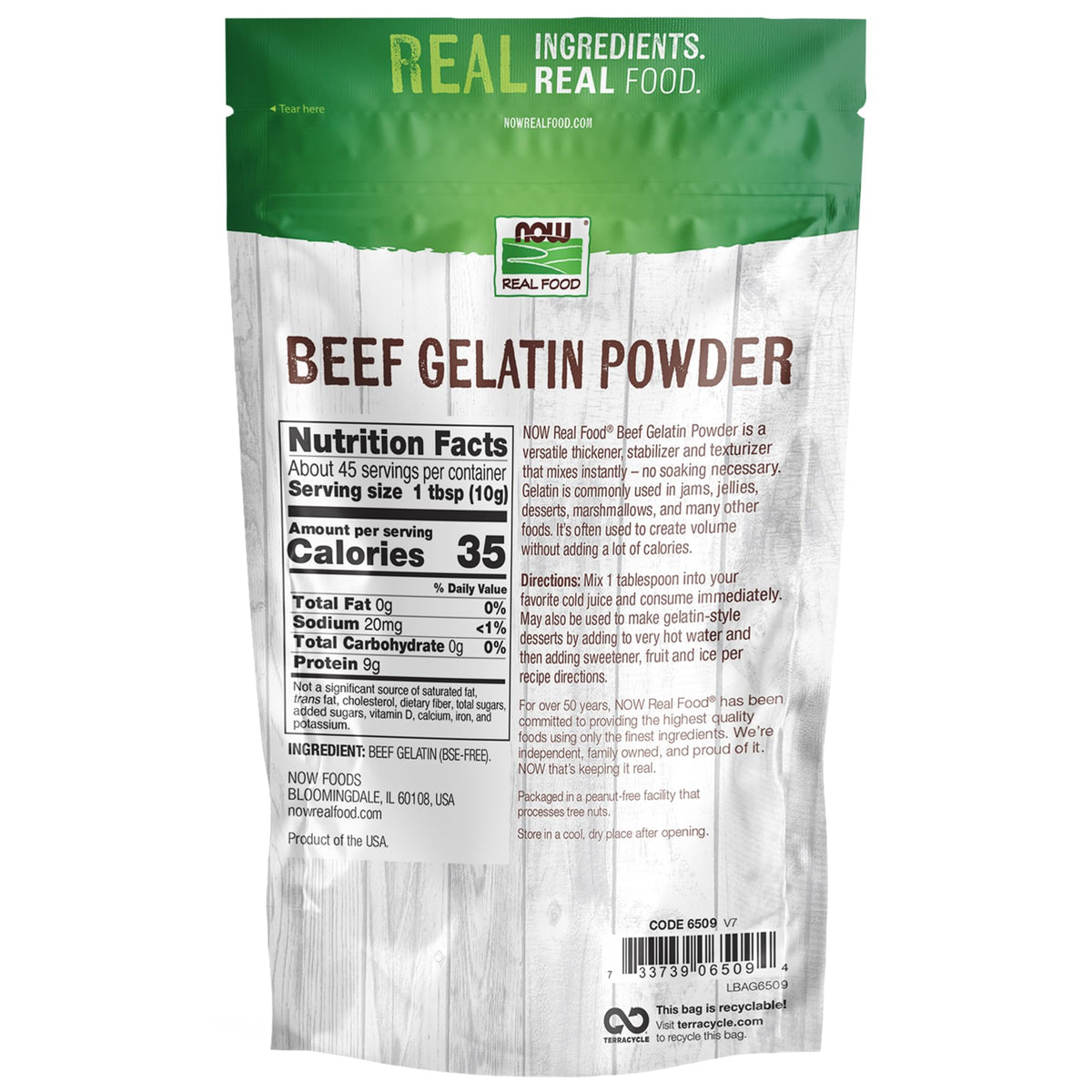NOW Foods beef gelatin powder dissolving in cold liquid for instant thickening