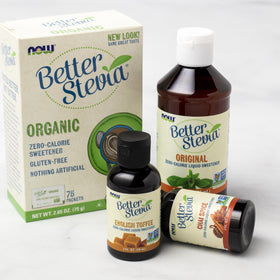 NOW Foods BetterStevia Liquid in a mug as a sugar-free morning beverage option