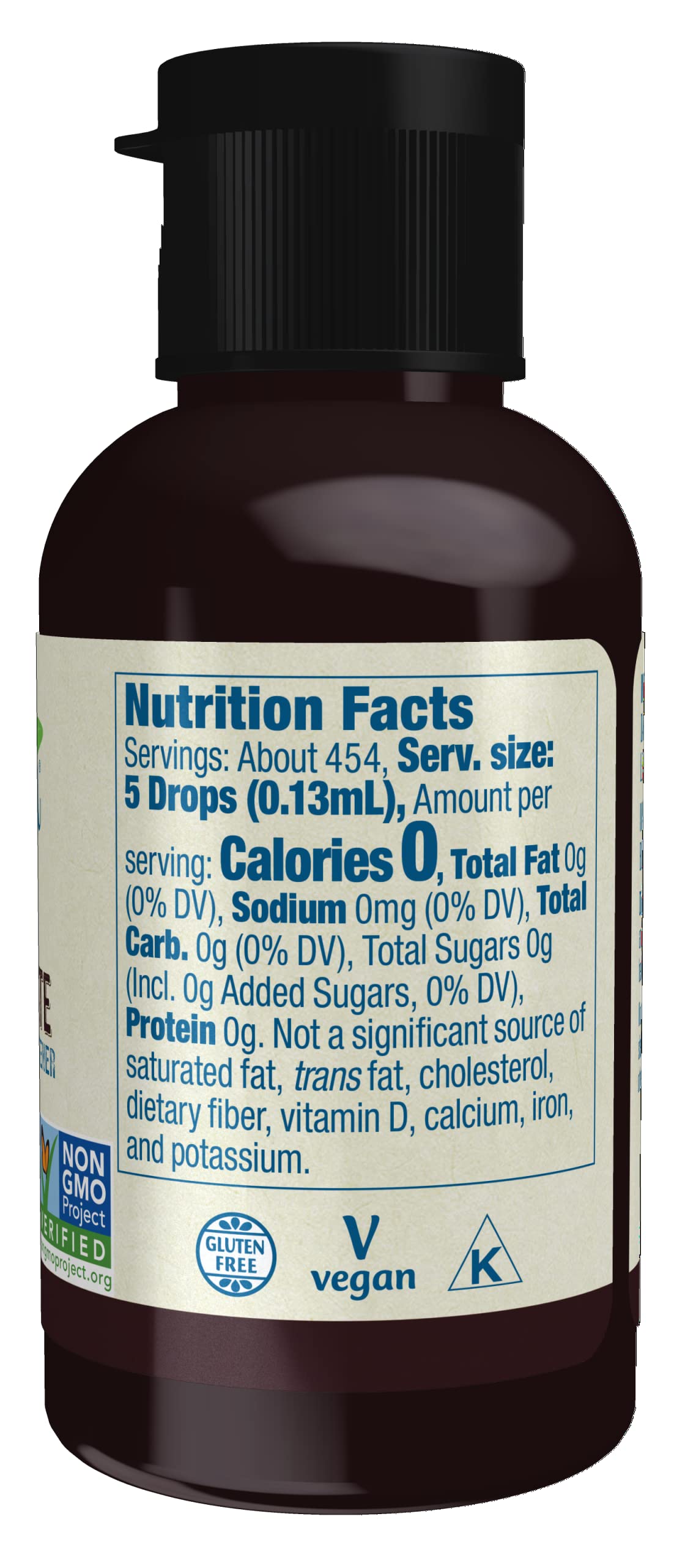 NOW Foods BetterStevia Liquid Dark Chocolate pour illustrates convenient on-the-go sweetness.