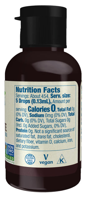 NOW Foods BetterStevia Liquid Dark Chocolate pour illustrates convenient on-the-go sweetness.