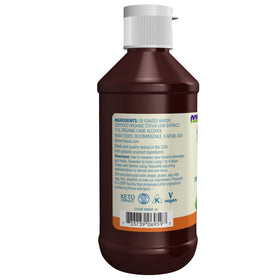 NOW Foods BetterStevia Liquid label close-up highlighting organic stevia extract