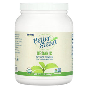 NOW Foods BetterStevia organic extract powder 1 lb bag for zero-calorie sweetness