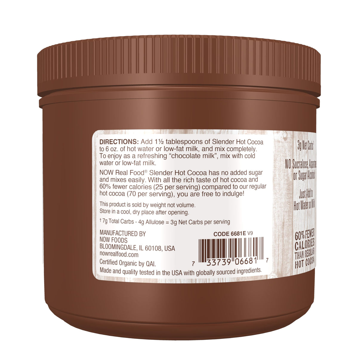 NOW Foods Cocoa Lovers Slender Hot Cocoa measuring scoop for quick, easy preparation.