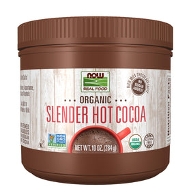 NOW Foods Cocoa Lovers Slender Hot Cocoa tub showing no sugar added for a mindful treat.