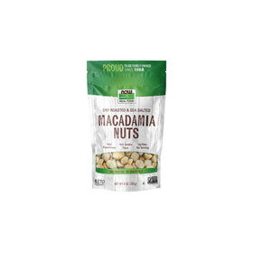 NOW Foods Macadamia Nuts – dry roasted with sea salt bag, fiber-rich snack.