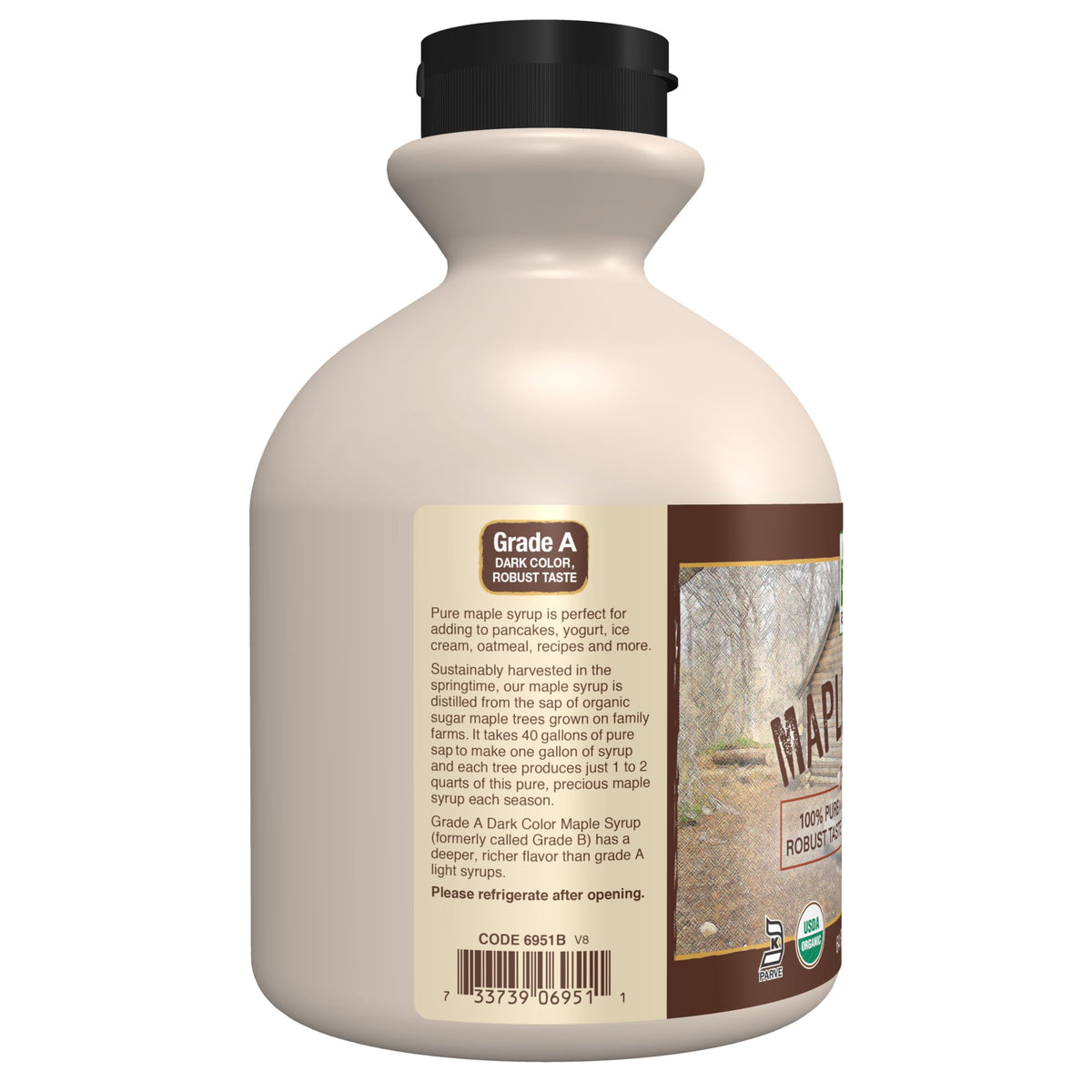 NOW Foods maple syrup label highlights certifications and organic quality for trusted pantry staples.