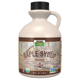 NOW Foods maple syrup Organic Grade A Dark bottle, rich flavor for breakfast.