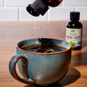 NOW Foods Monk Fruit Liquid used in coffee or tea options.