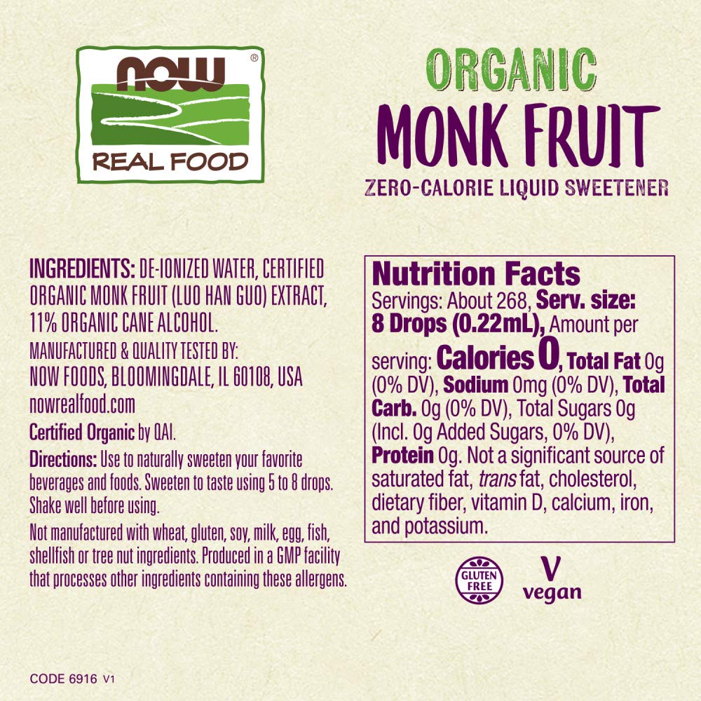 NOW Foods Monk Fruit Liquid pour demonstrates precise, drop-by-drop sweetening.