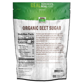 NOW Foods Organic Beet Sugar packaging with non-GMO and USDA Organic seals