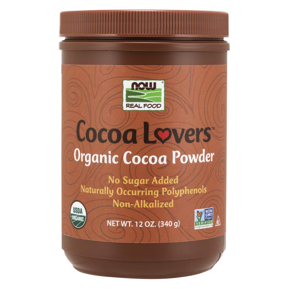 NOW Foods Organic Cocoa Powder packaging highlights purity for everyday baking.