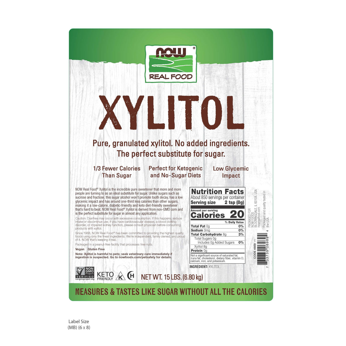 NOW Foods Xylitol measuring scoop shows precise portioning for desserts.