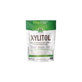 NOW Foods Xylitol packaging, pure sugar substitute with keto-friendly appeal.