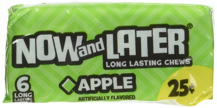 Now and Later Apple pack of 24 candies in a box for convenient on-the-go snacking.