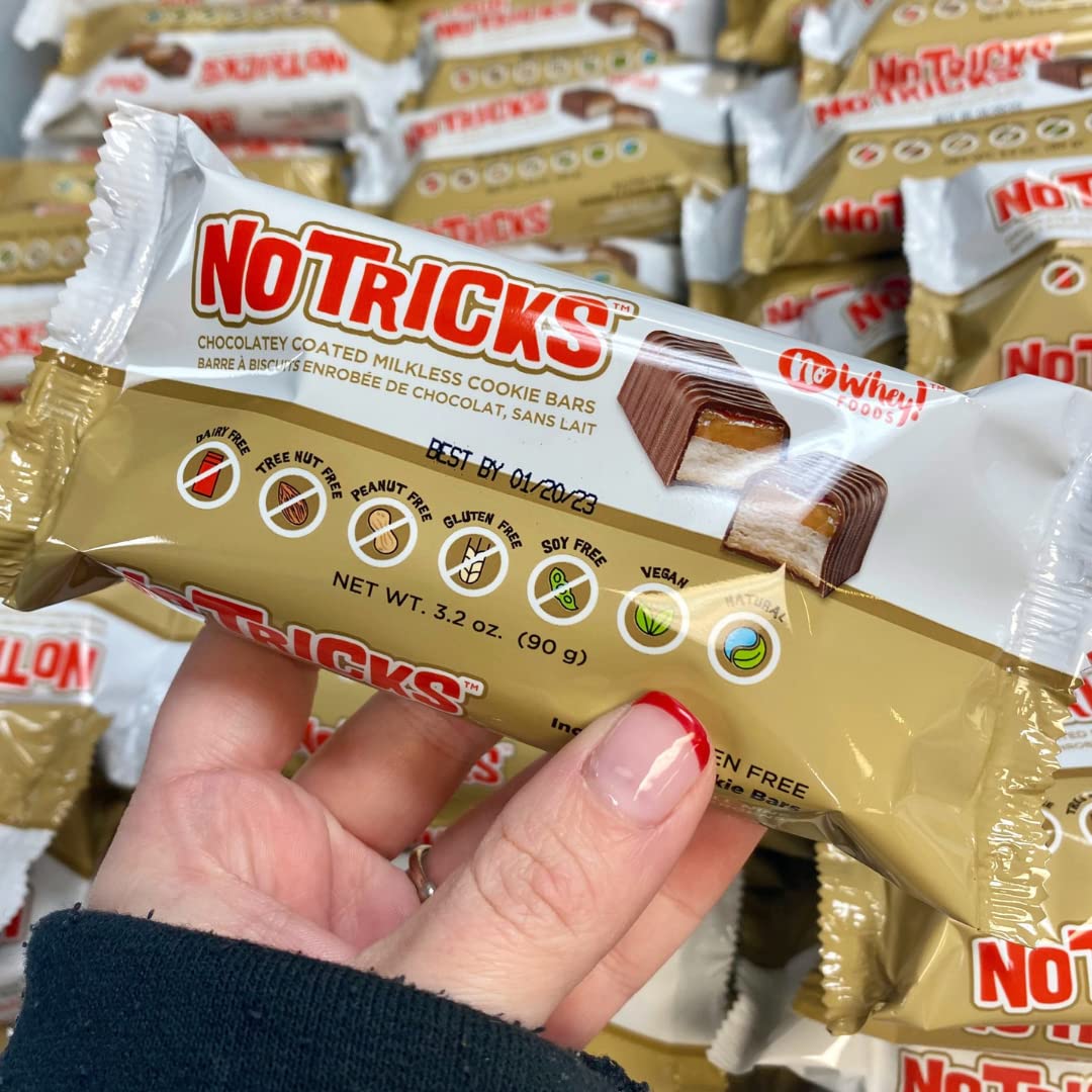 No Whey! Foods No Tricks Caramel Cookie Bars 3 Pack texture emphasizes chewy caramel and soft cookies.