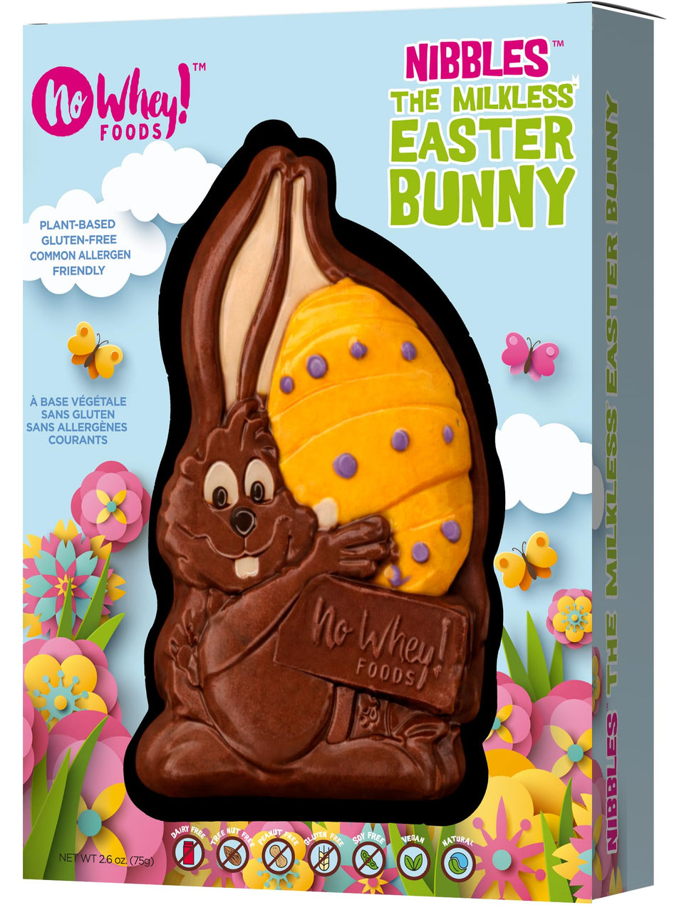 No Whey! Nibbles bunny-front view, dairy-free chocolate perfect for Easter gifts.