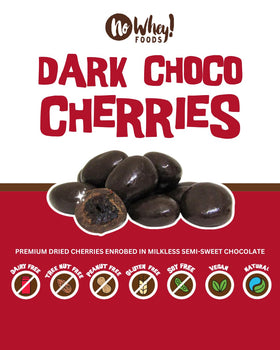 No Whey Foods Chocolate Cherries close-up of chocolate and cherries for allergy-friendly snacking.