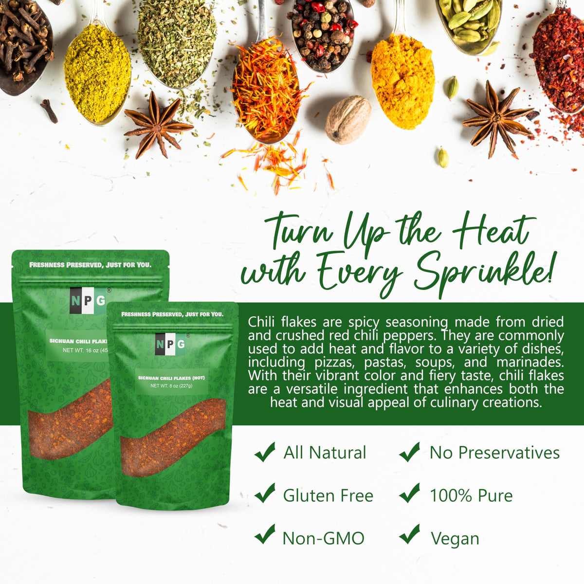 NPG Authentic Sichuan chili flakes spice rack display offers ready-to-use seasoning.