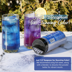 NPG blue butterfly pea powder with lemon shows color change to violet in citrus