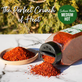 NPG chili flakes dusted over stir-fry hinting quick-use heat and flavor