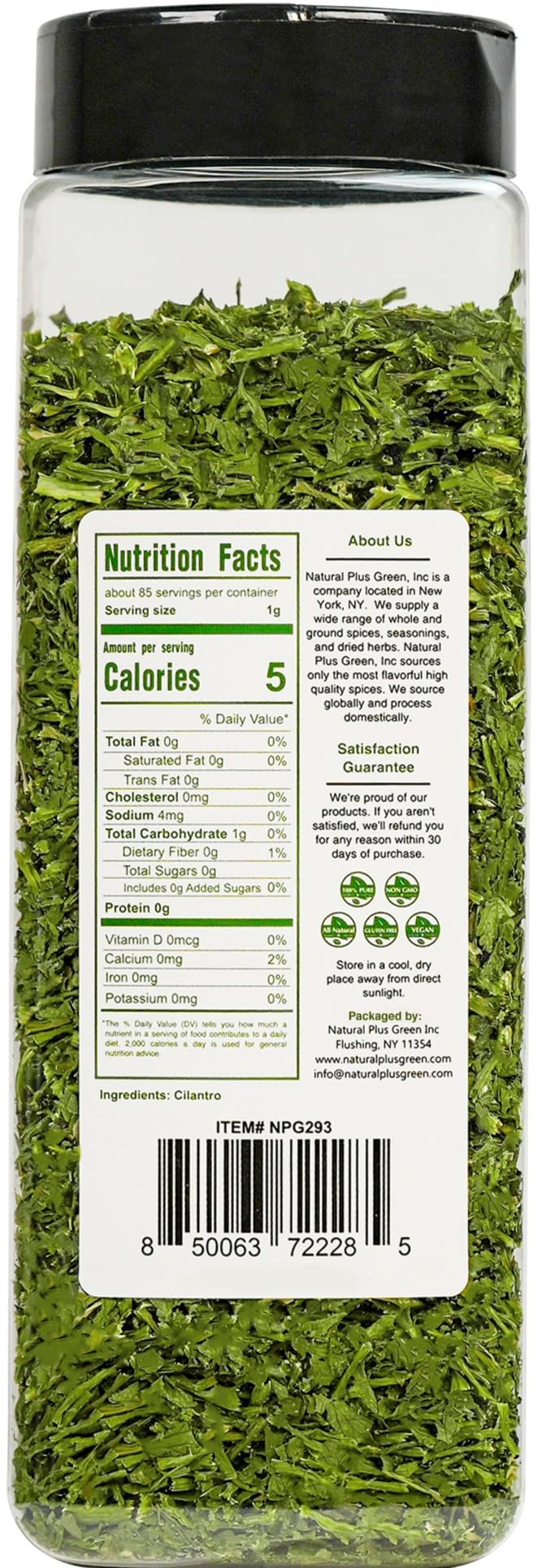 NPG cilantro flakes close-up showing vibrant green color for seasoning.