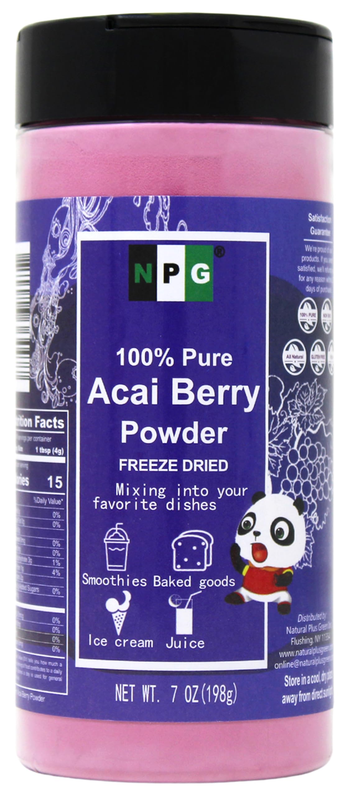 NPG Freeze-Dried Acai Powder in a shaker bottle for easy smoothie prep.